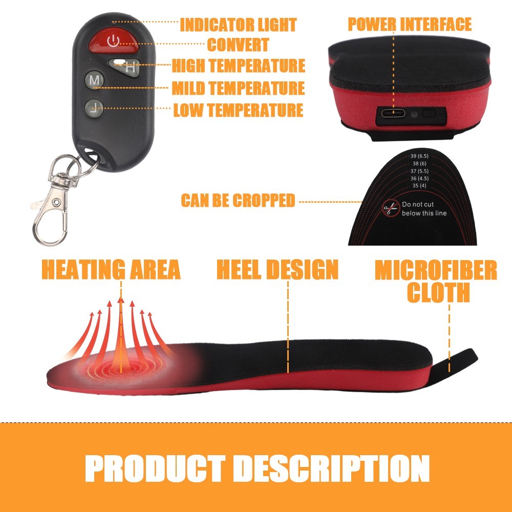 Heated Insoles Rechargeable Electric Heated Shoes Insoles with Remote Control