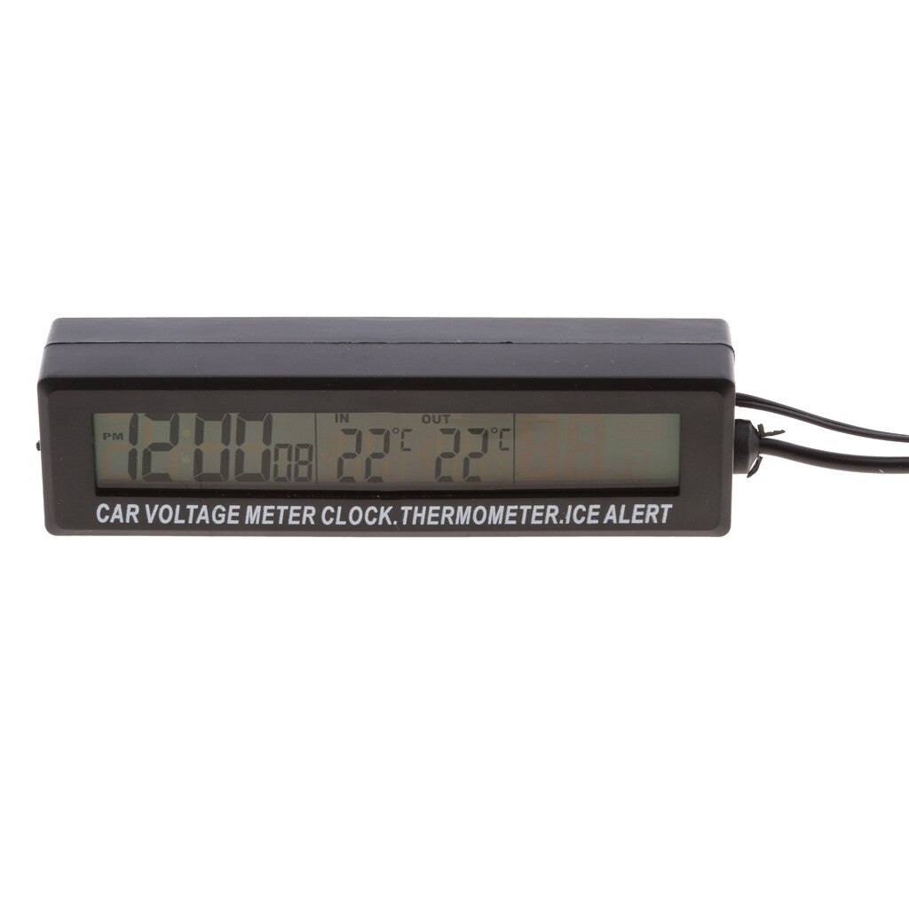 12V Car LCD Digital Clock In/Outdoor Temperature Thermometer Voltage Meter