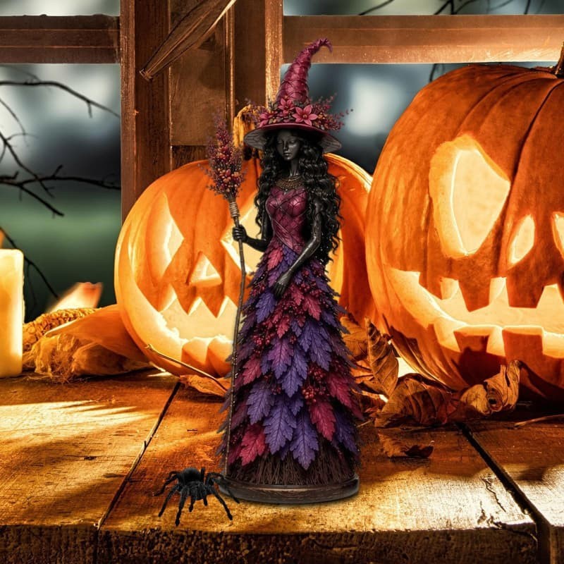 Fall Enchanted Autumn Witch Figurine, Halloween Witch Statue (Golden Harvest)