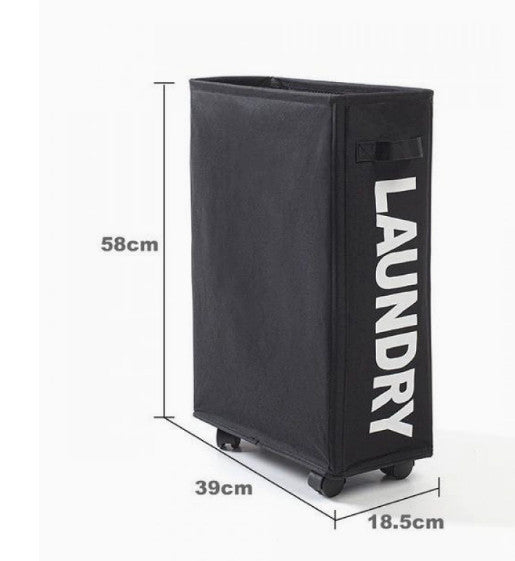 Laundry Basket Slim On Rolling Wheels Waterproof Foldable Washing Bin Hamper New