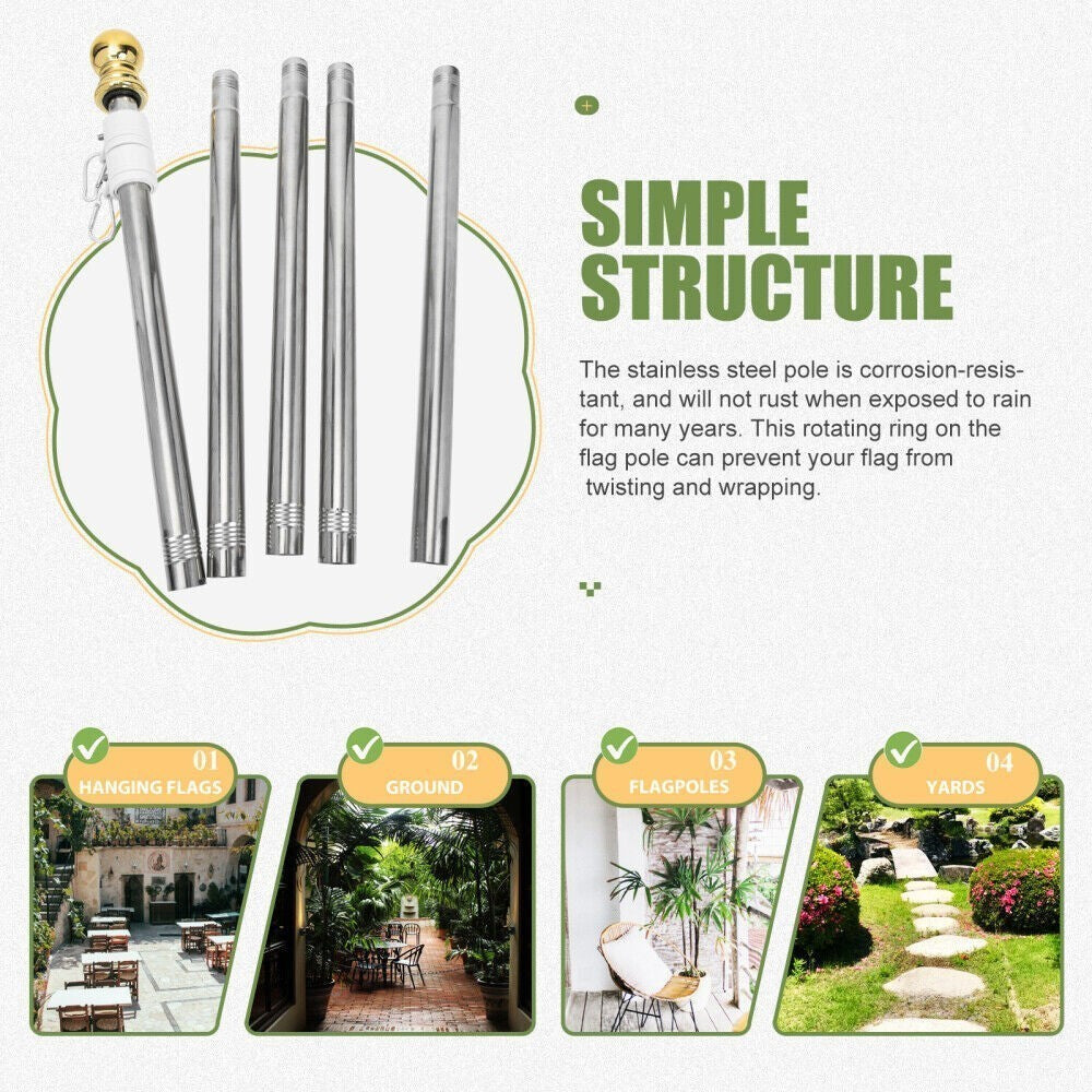 Flag Pole Kit Stainless Steel Flagpole Rotatable Outdoor Party Rustproof Office