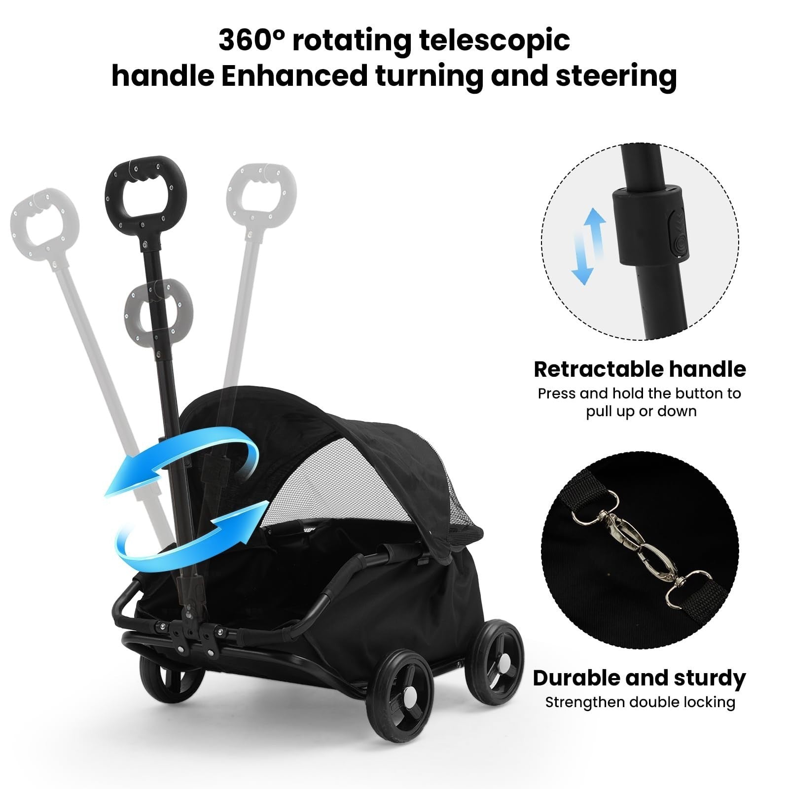 Foldable Pet Dog Cat Stroller Pet Jogger Carrier Cart Open Car Travel Walk Wheel