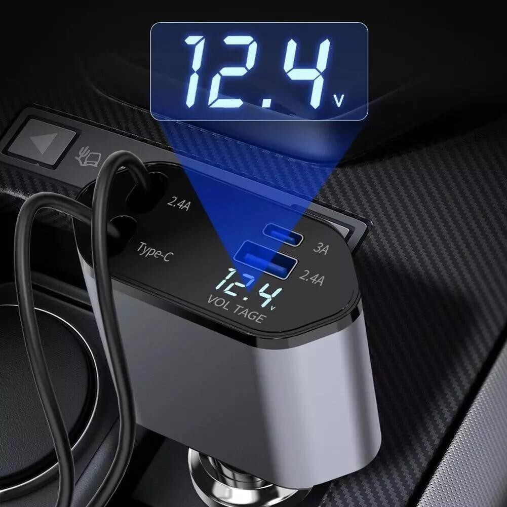 Retractable Car Charger 4IN1 120W USB Type C Cable For Phone Fast Charge Adapter