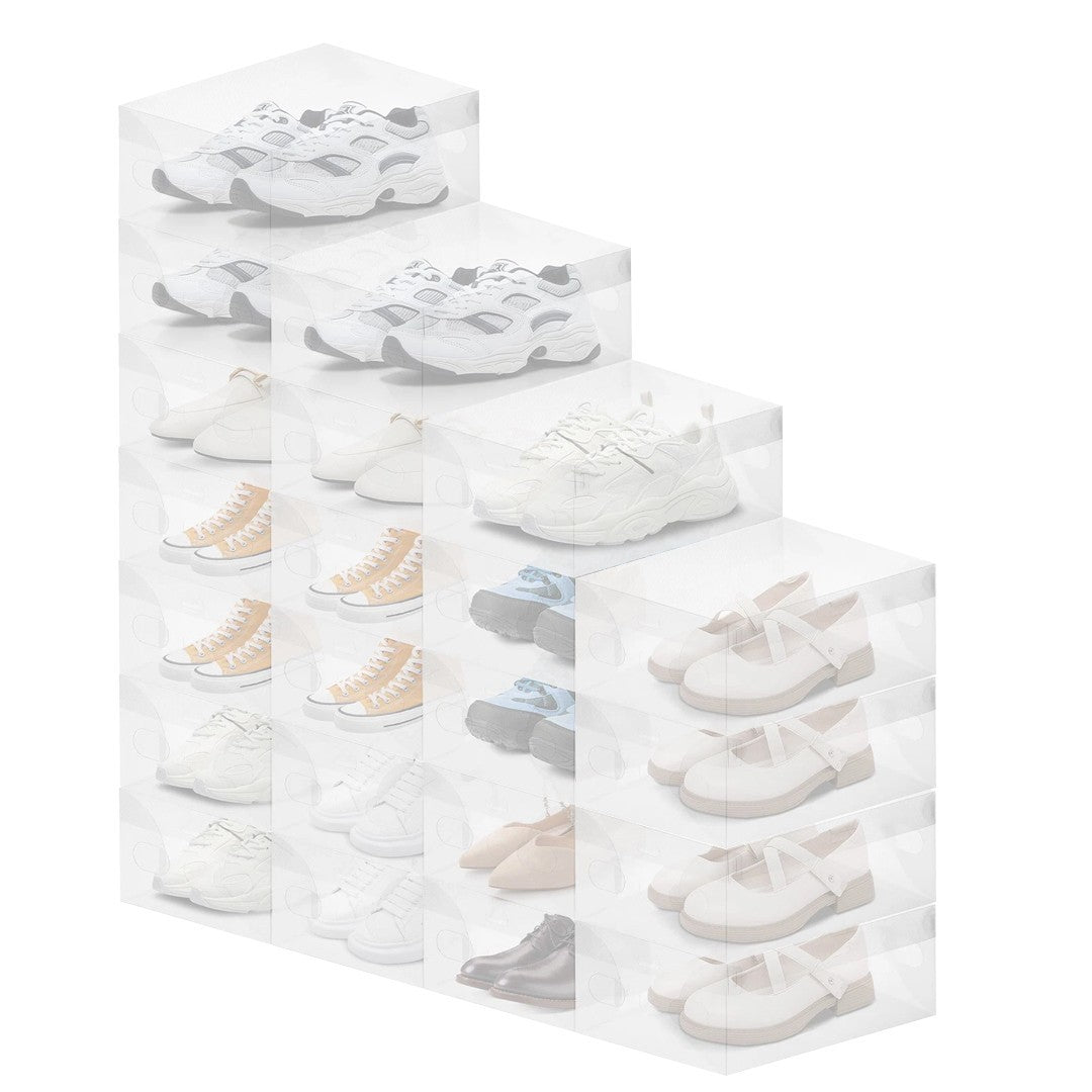 22PCS Clear Plastic Shoe Storage Boxes Stackable Foldable Durable Shoe Organiser