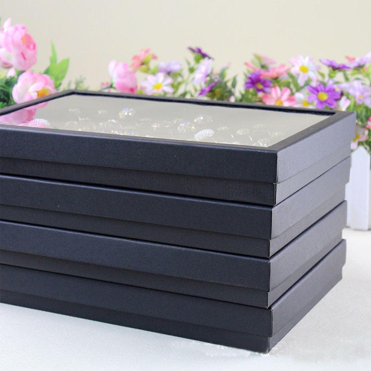 100-slot Jewelry Display Organizer Ring Case Tray Holder Earring Storage Box