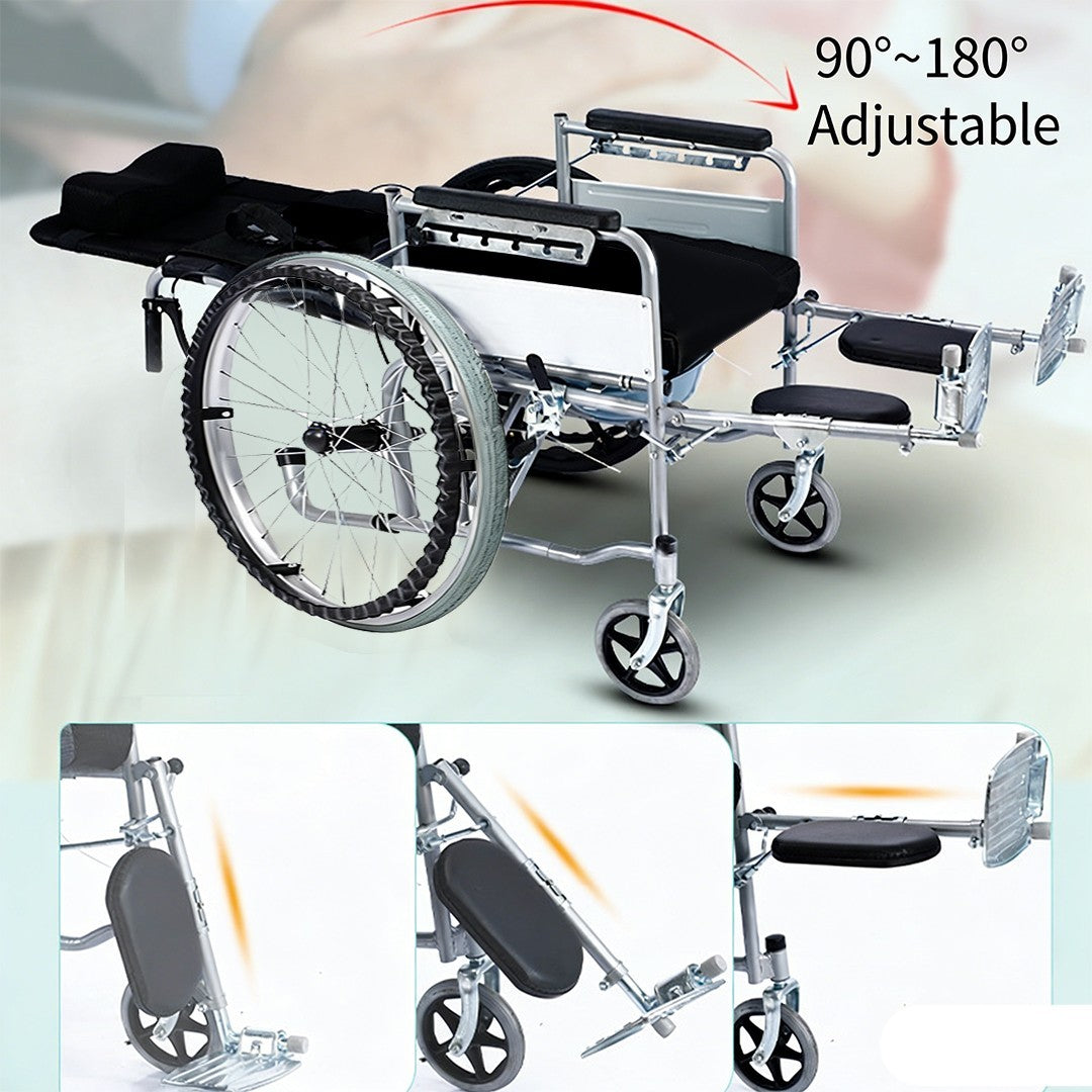 6-Position Adjustable Lightweight Folding Wheelchair with Reclining Backrest UK
