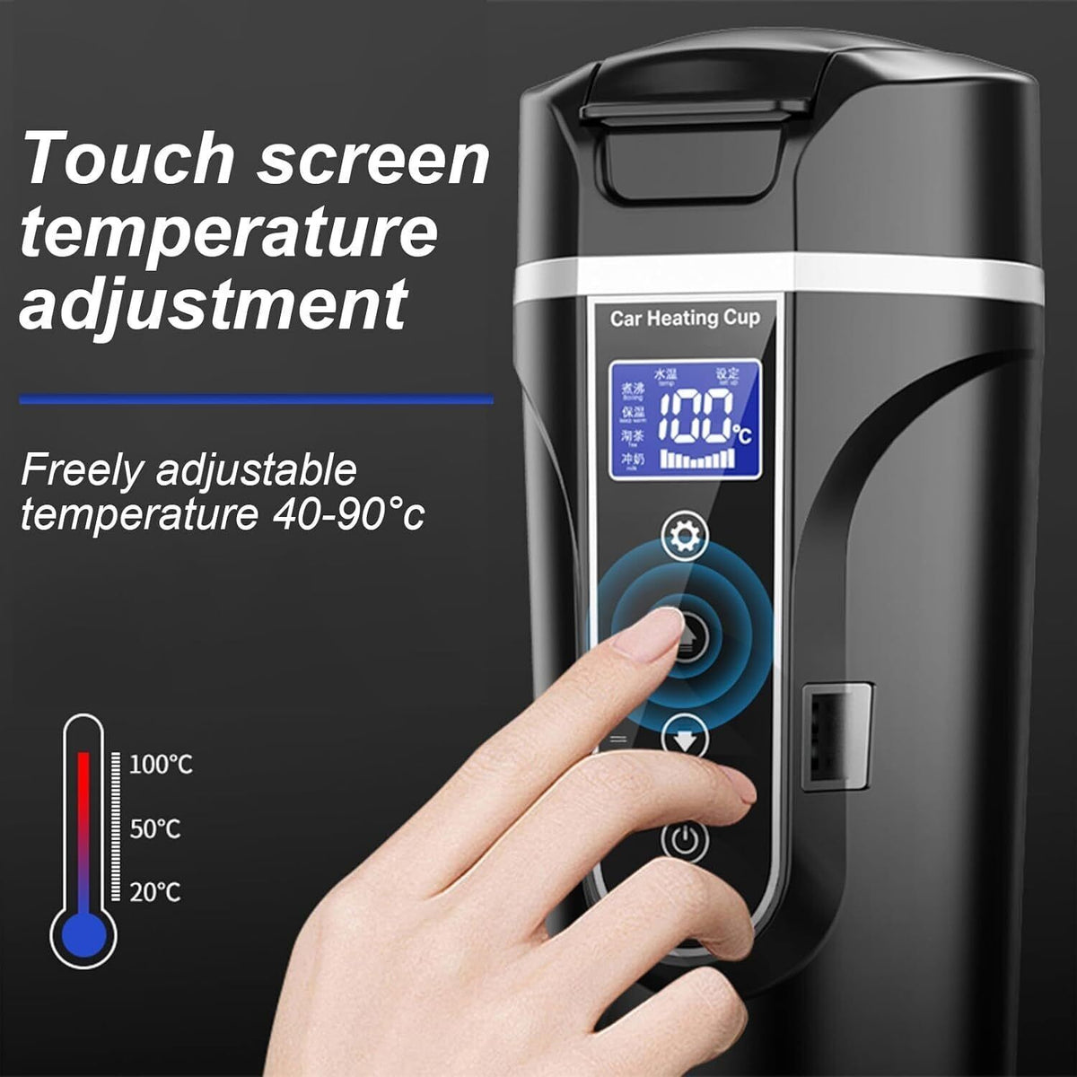 Car Kettle Heater 12V 24V Digital Display Portable 500ml for Travel Camping Boat