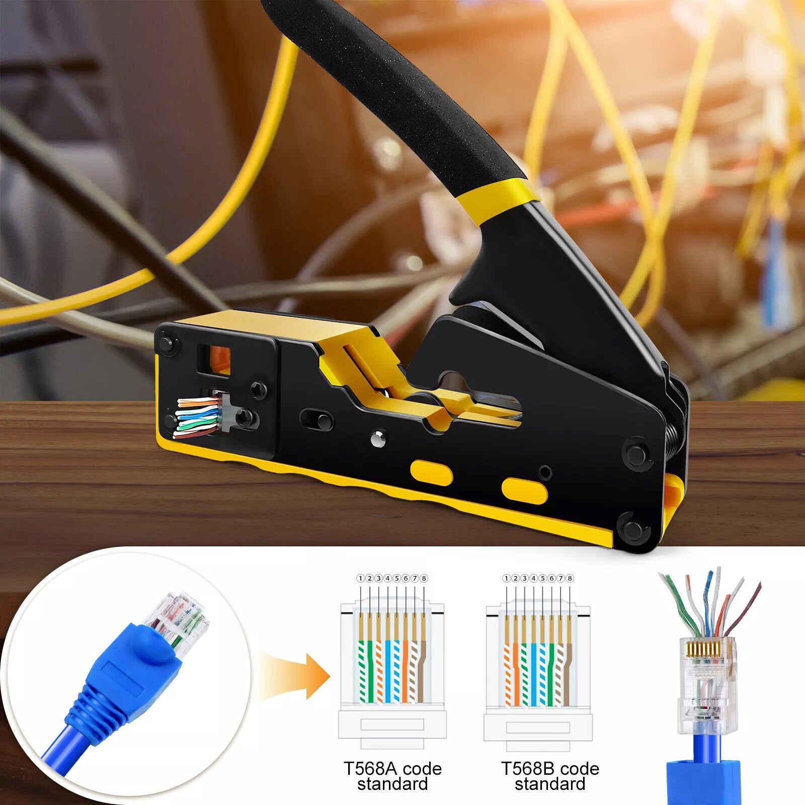RJ45 Pass Through PRO EZ Crimping Tool Crimper CAT 5 5E 6 Connector Mega Kit UK