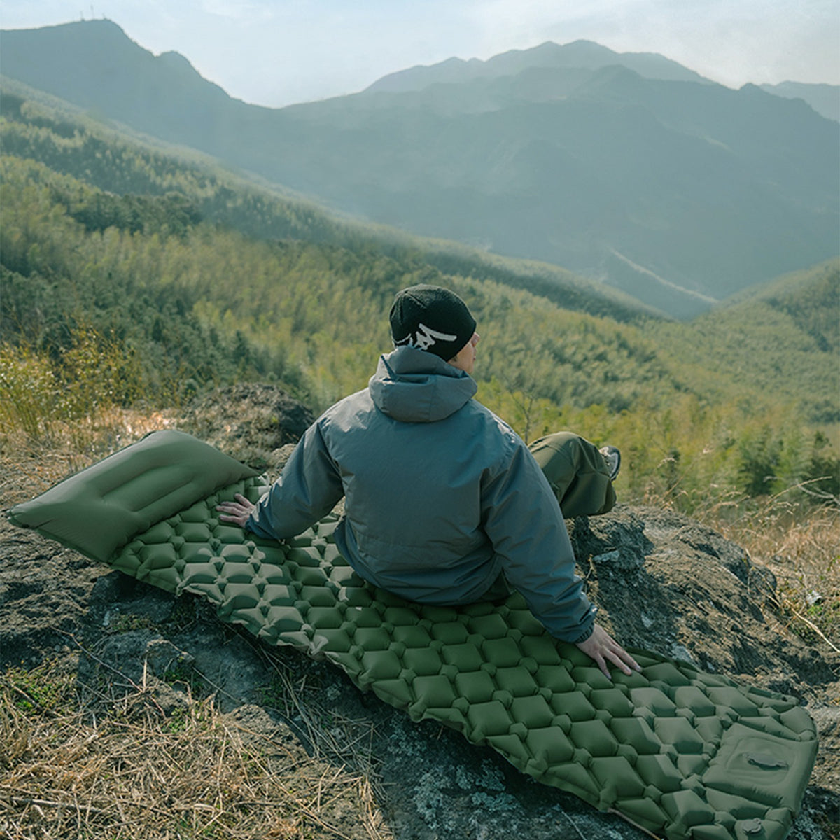 UK Inflatable Mat Camping Sleeping Self Inflating Mattress Bed Air Pillow Hiking