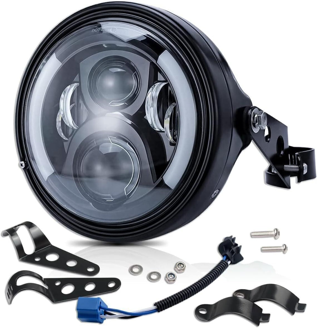 7'' Round LED Motorcycle Headlight with Housing Bucket Mount  Amber for Harley