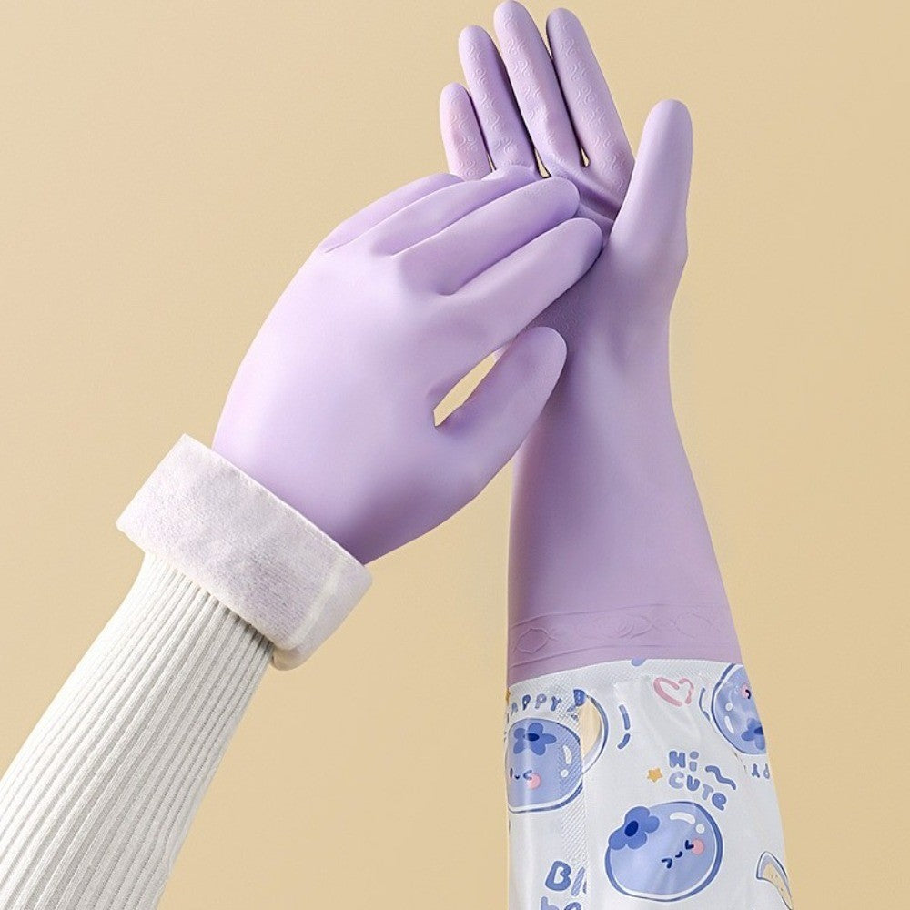 Fleece Lined Dishwashing Gloves Waterproof Scrubbing Gloves  Outdoor Cleaning