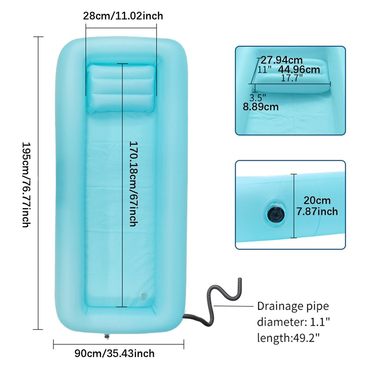 Inflatable Bathtub Foldable Sturdy Full Body Wash PVC Bedside Shower Bathtub
