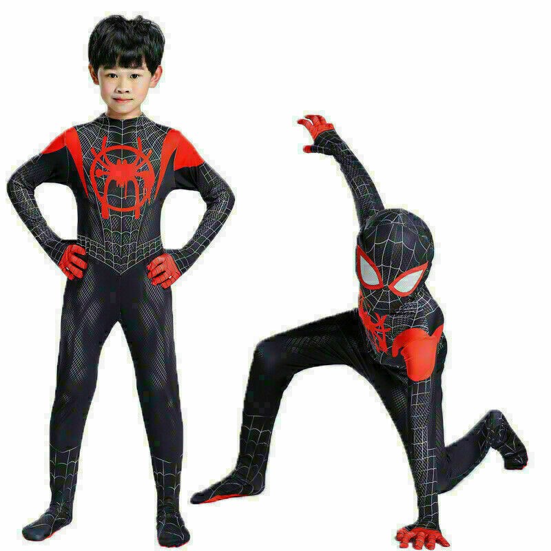 Miles Morales Spiderman Costume Men Boys Into Spider-Verse Cosplay Fancy Dress