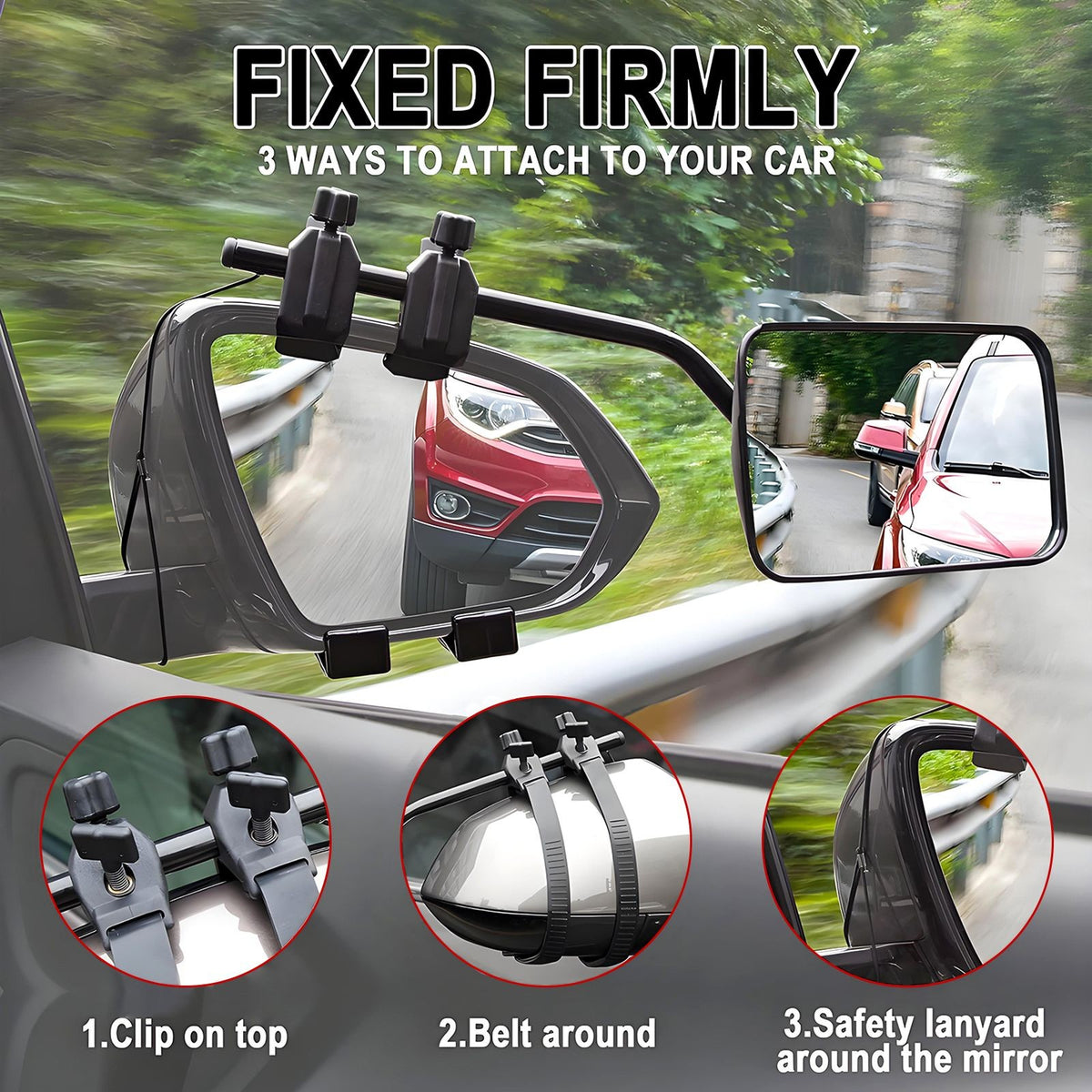 2x Flat Caravan Towing Mirrors for Cars Universal Wing Mirrors Extension Mirror