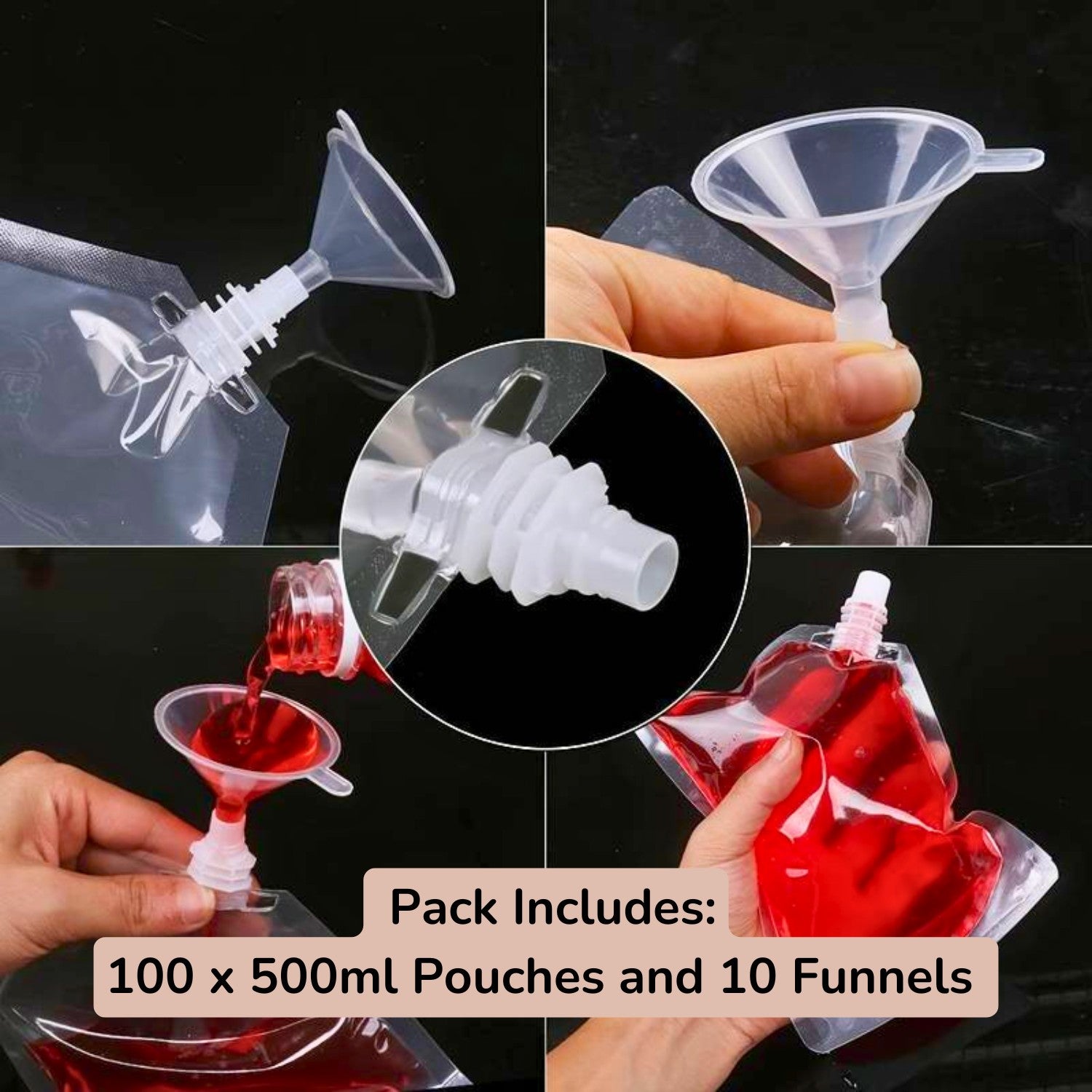 100pcs Clear Plastic Spouted Liquid Drink Bag Pouch Reusable for Picnic 500ML