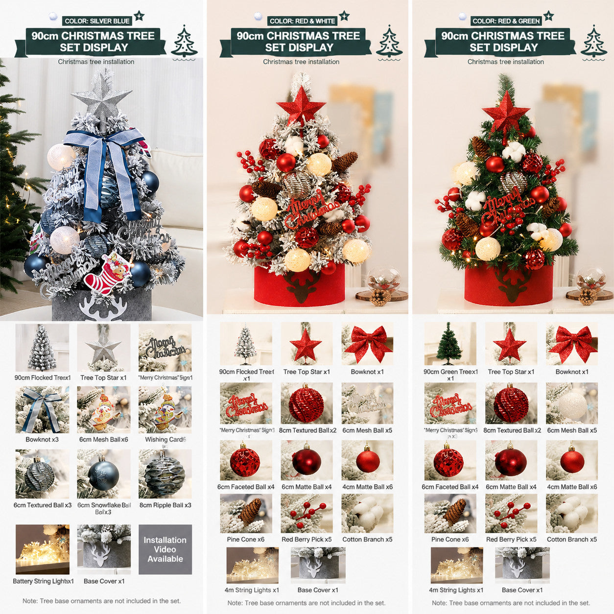 90cm Christmas Tree Pre Decorated Mini Tabletop Xmas Tree LED Lights Decoration