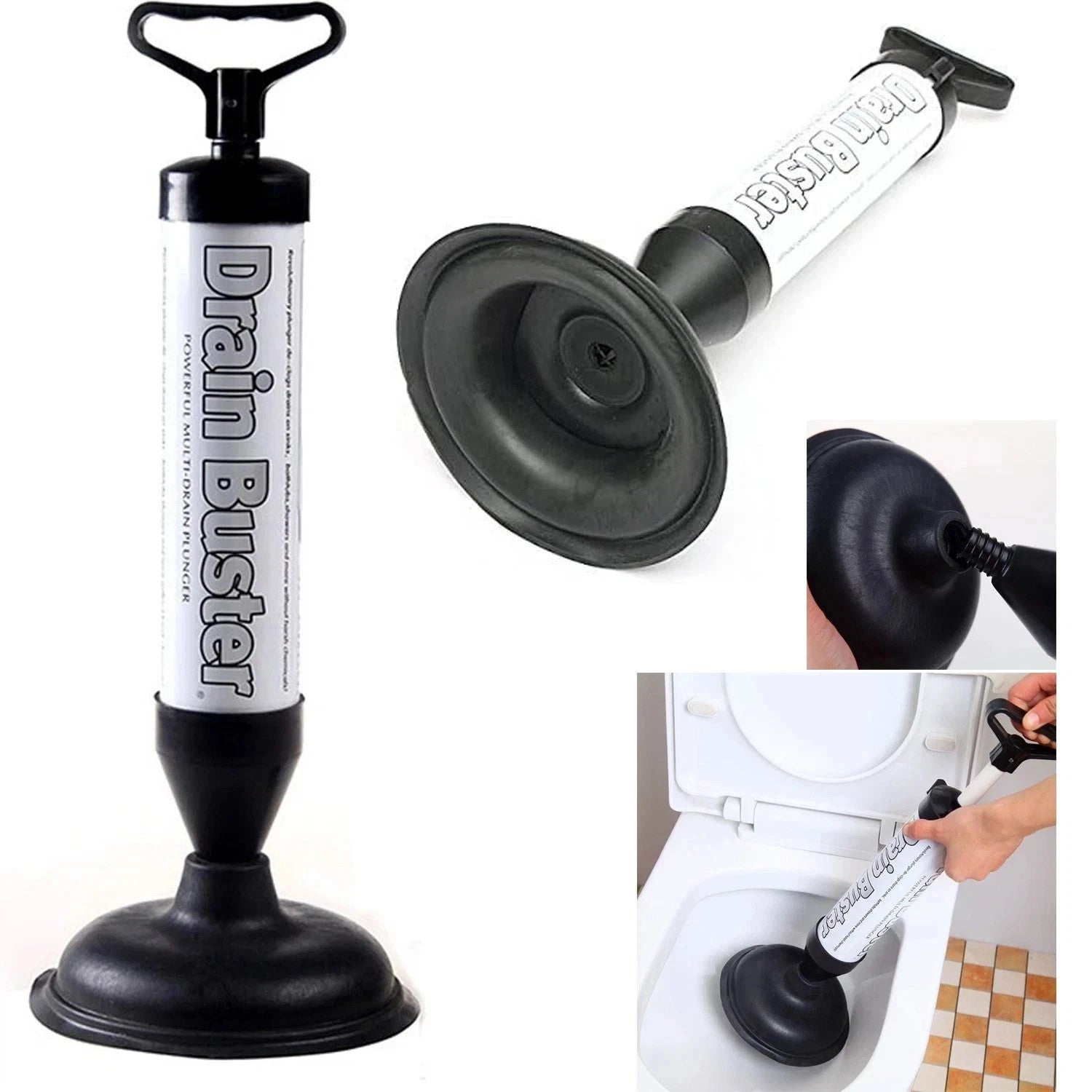 Drain Buster Pressure Plunger Powerful Pipe Unblocker For Bathroom Sink Toilet