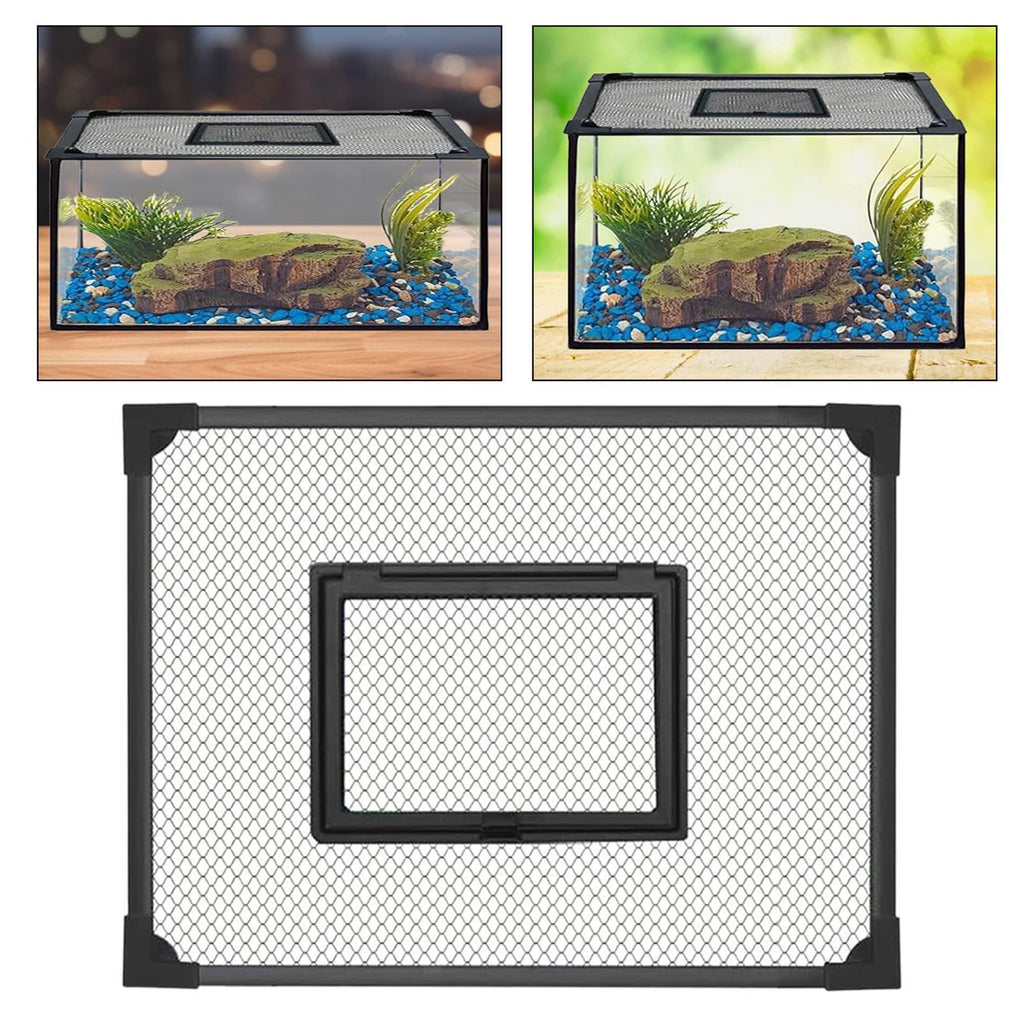 Fish Tank Lid Self Assembly Anti Jump Net Cover Magnetic Black Aquarium Hood