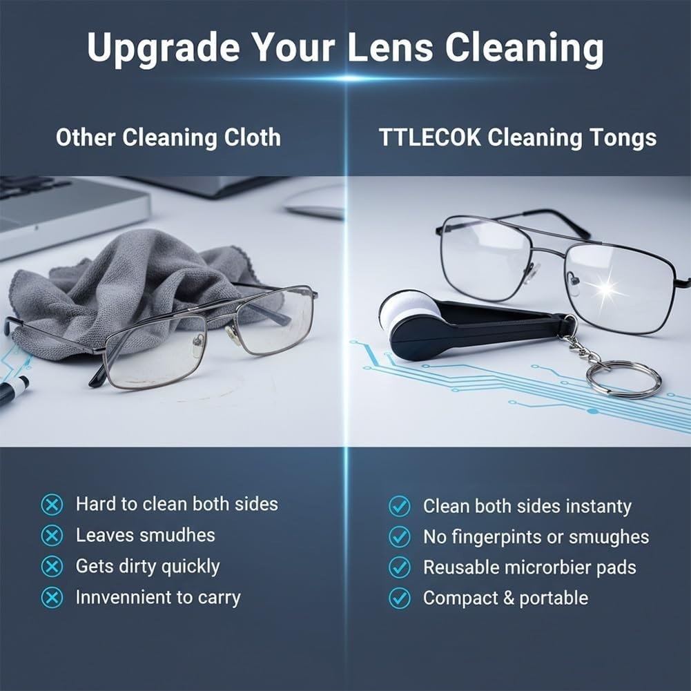 5PCS Portable Cleaning Tongs for Eyeglasses, Mini Glasses Cleaner with Keychain