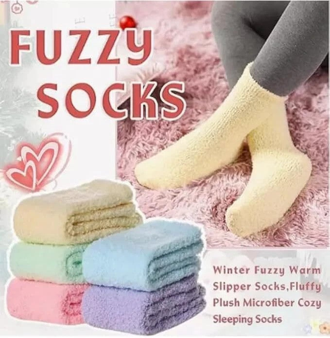 5 Pairs Women Soft Fluffy Cosy Bed Socks Warm Lounge Slipper Fleece Sock Winter