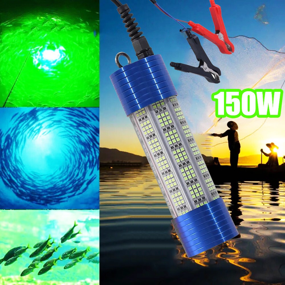 1PC Underwater Fishing Light DC12V 150W Green Blue LED Lure Bait Finder Lamp UK