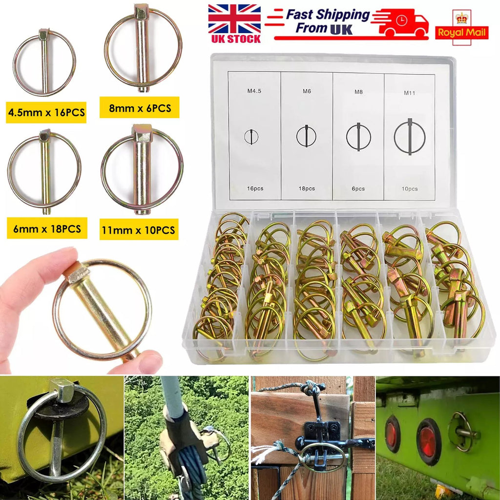 50Pcs Assorted Lynch Linch Pin Set 4.5mm 6mm 8mm 11mm For Tractor Trailer Shafts
