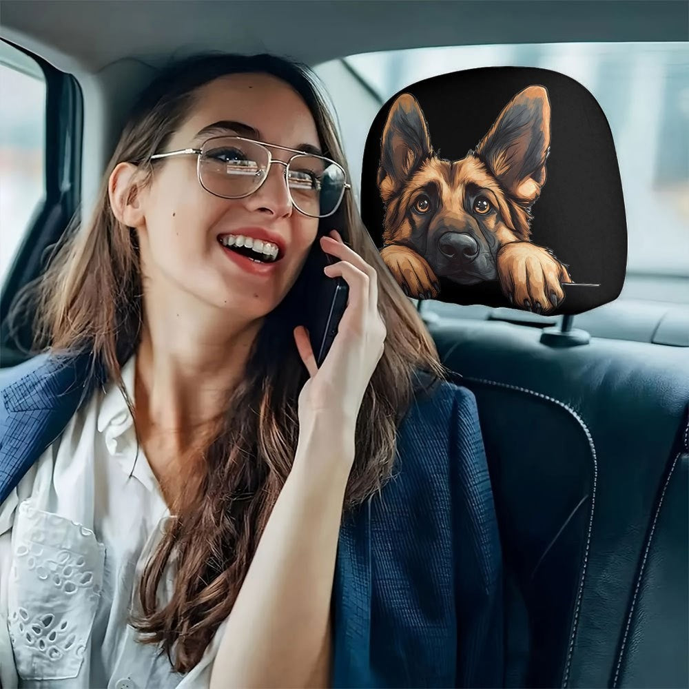 2pcs Realistic German Shepherd Puppy Car Headrest Covers Car Interior Decor