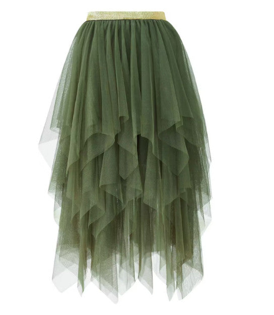*Women's* Vintage Solid Color Layered Irregular Mesh Skirt Tulle Bubble Skirt.