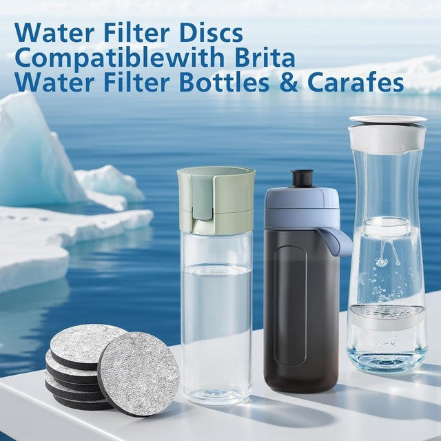 6 PCS Water Filter Discs Compatible with Brita Fill & Go Bottles Reduce Chlorine