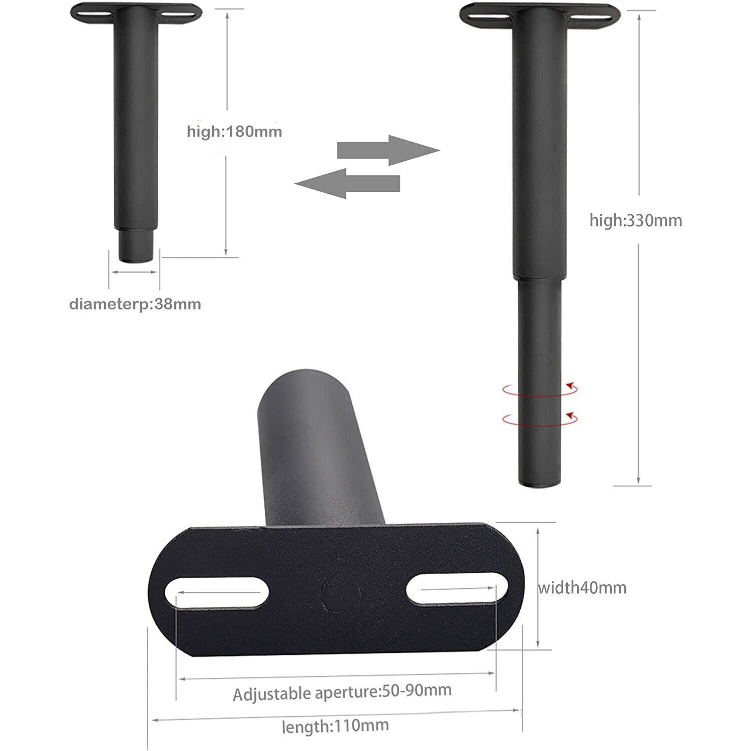 2X Bed Legs Adjustable Retractable Heavy Duty Bed Center Frame Support Feet Leg