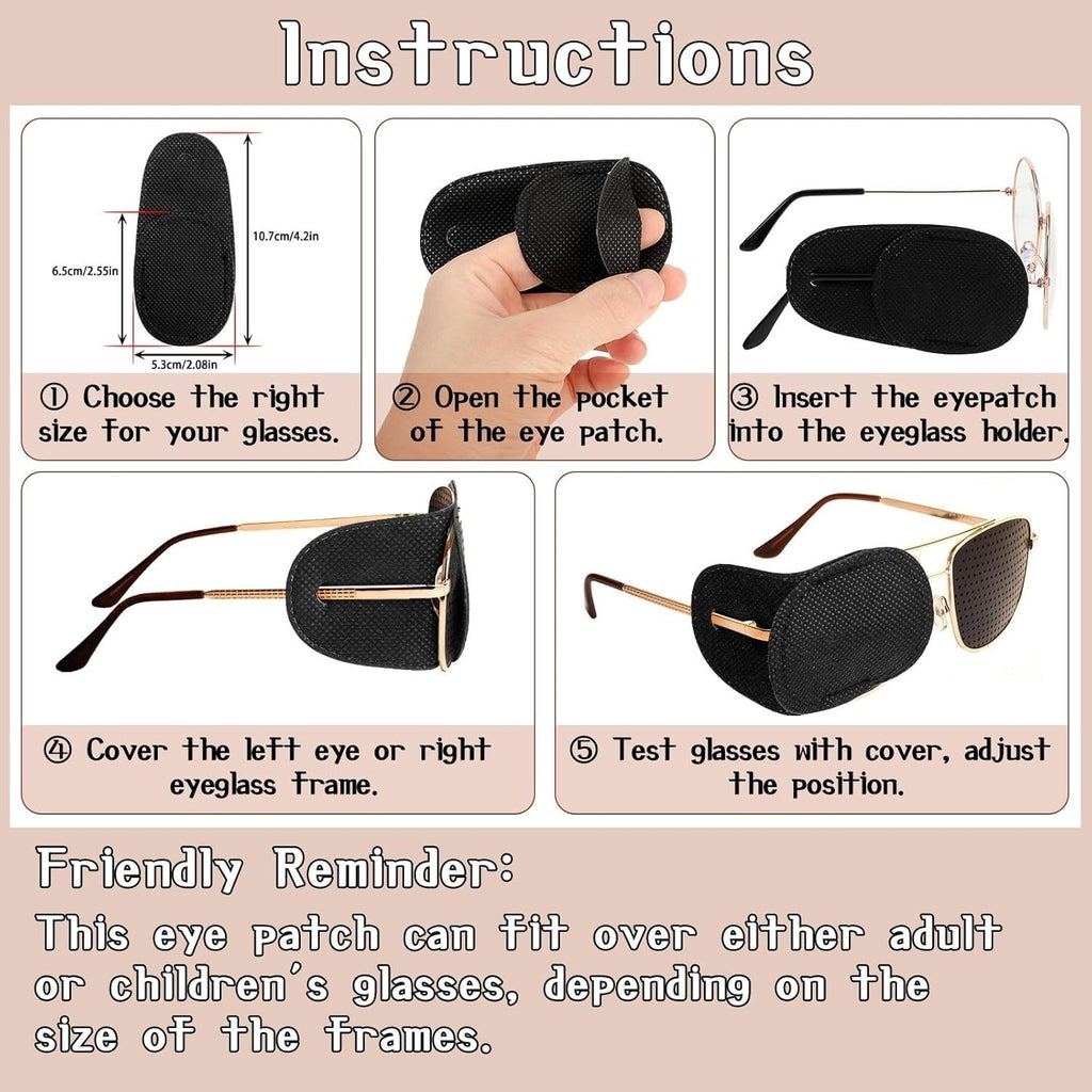 6x Soft Reusable Eye Patches for Glasses | Left & Right Eye Cover | Black Non-Wo