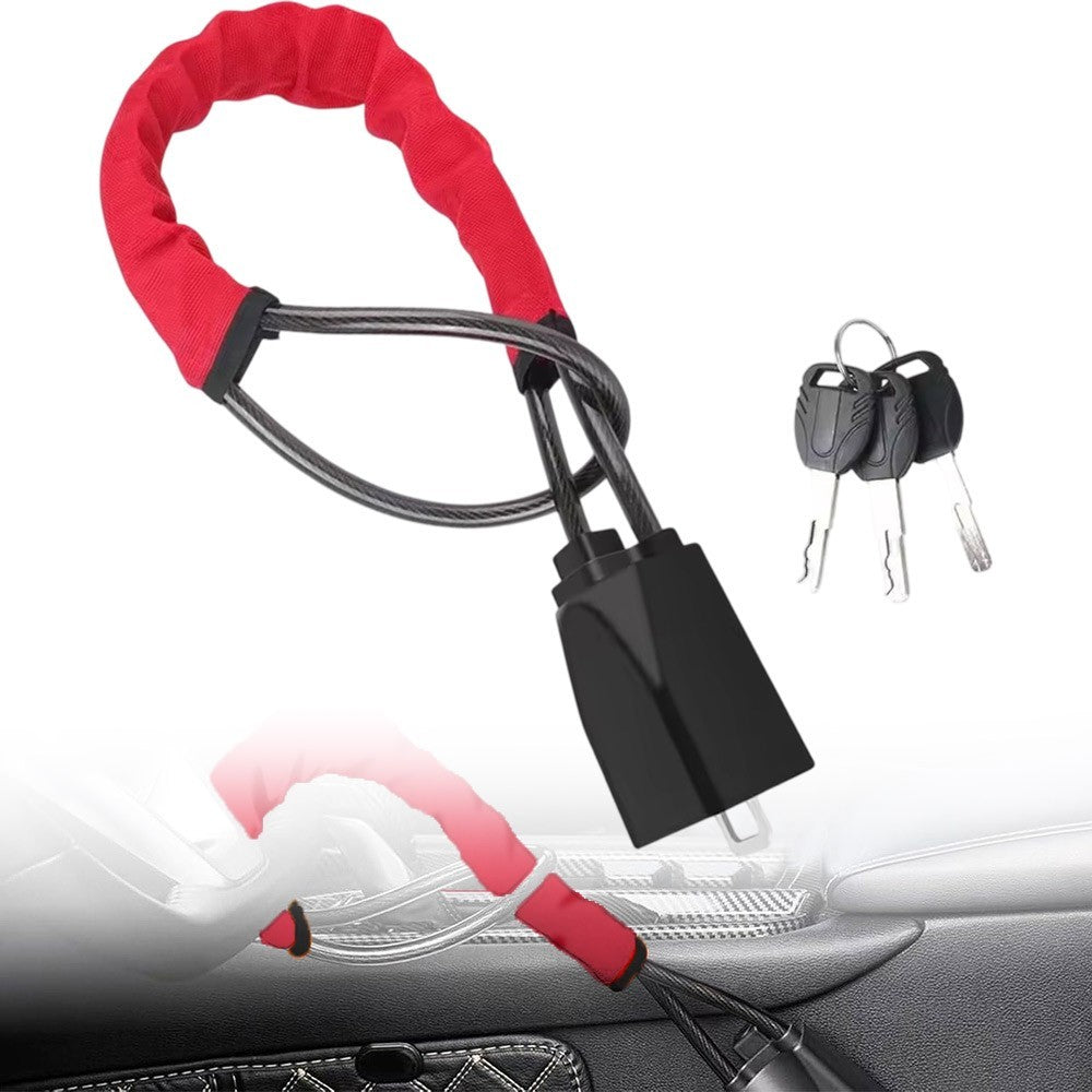 Seat Belt Lock Steering Wheel Lock Car Security Anti Theft Device Steel & 3Keys