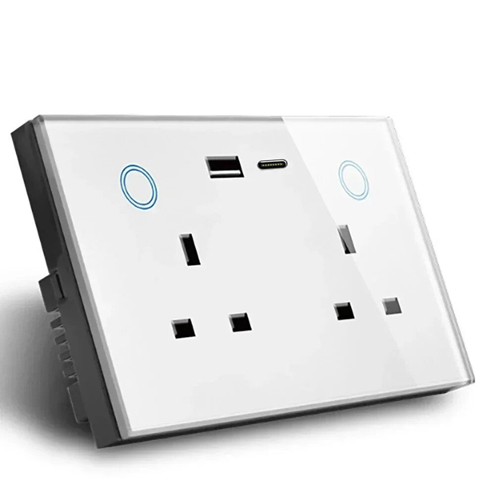 Smart WiFi Dual UK Wall Socket USB Type-C Touch Control Switch Alexa Google Home