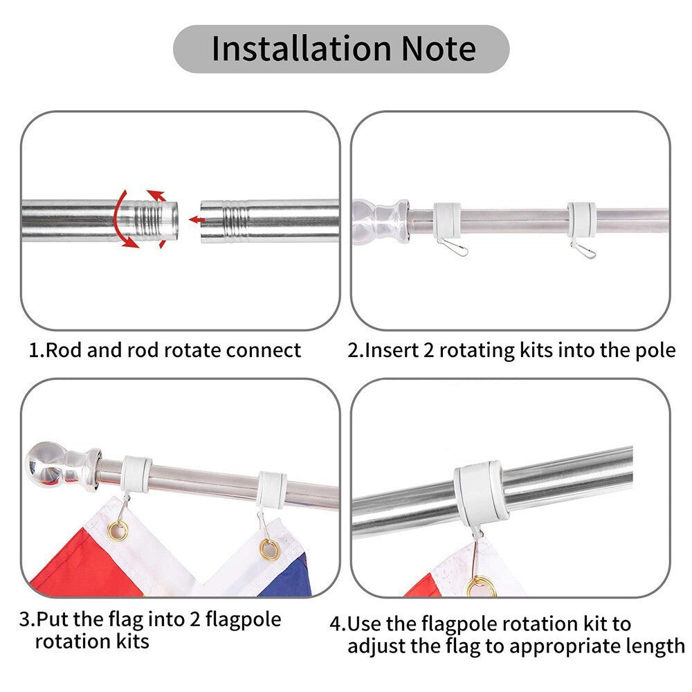Heavy Duty Adjustable Flag Pole Kit 6FT, Stainless with Free Rings & Outdoor