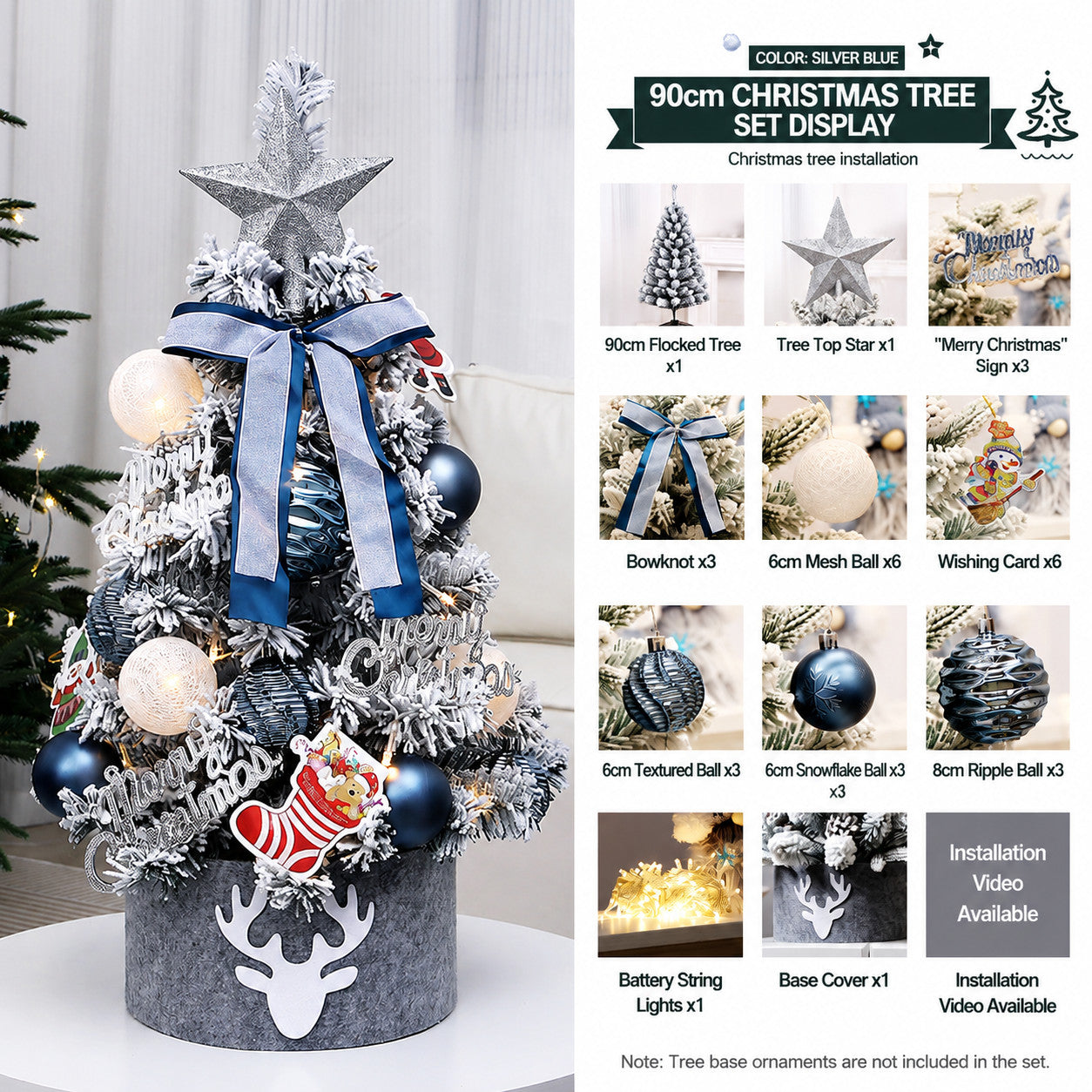 90cm Christmas Tree Pre Decorated Mini Tabletop Xmas Tree LED Lights Decoration