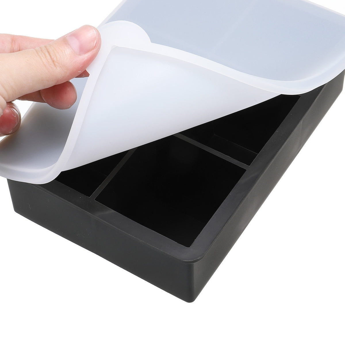 Ice Cube Mold 6x2 Inch Silicone Ice Cube Tray with Lid(Black)
