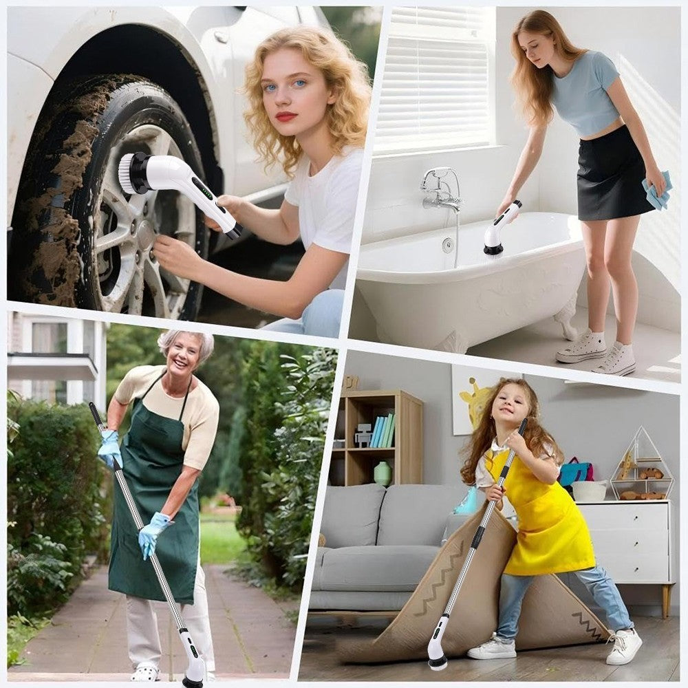 Electric Cordless Spin Scrubber Handheld Cleaning Brush Turbo Scrub Tool 9 in 1