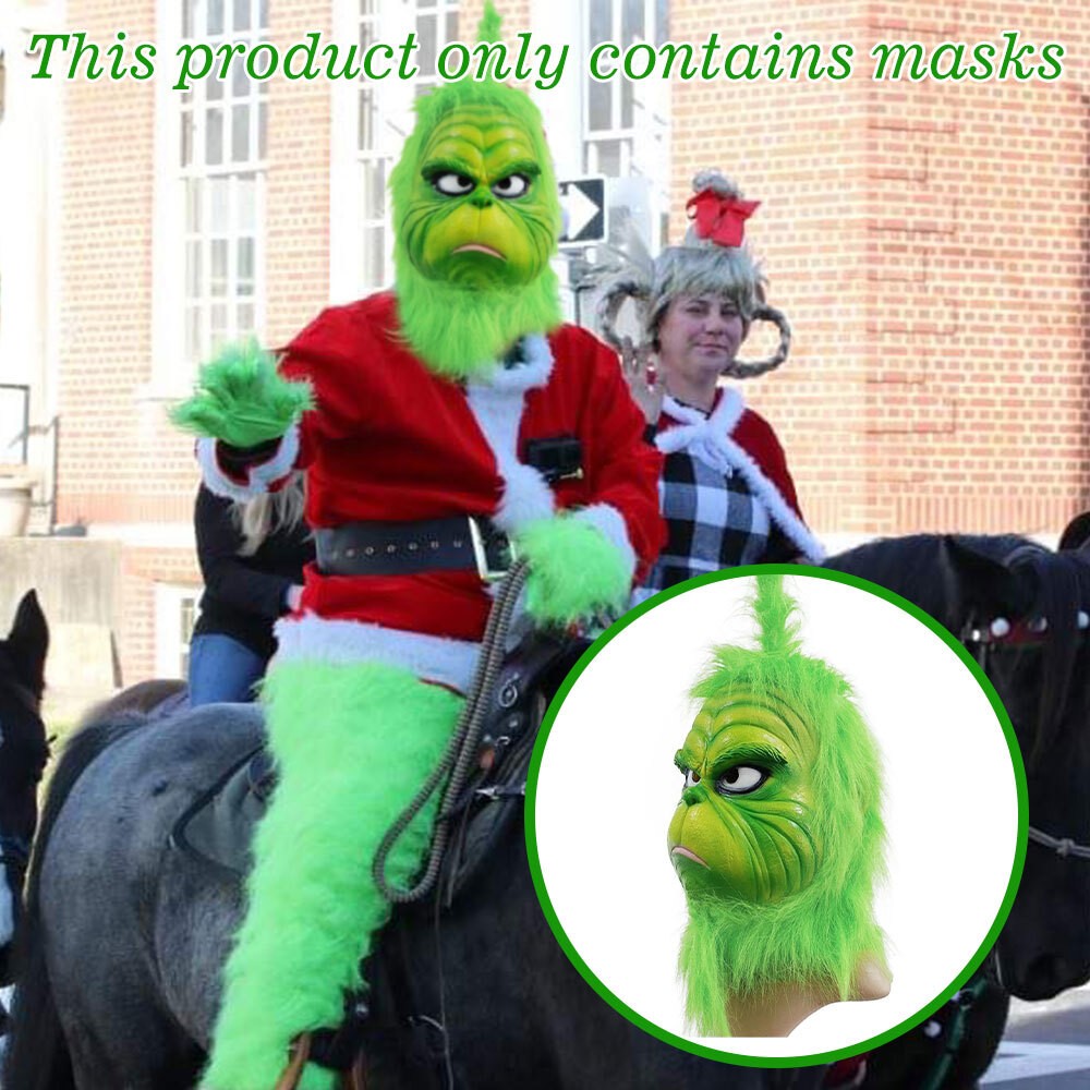 Grinch Full Head Mask Wig Xmas Hat Monster Christmas Party Masquerade