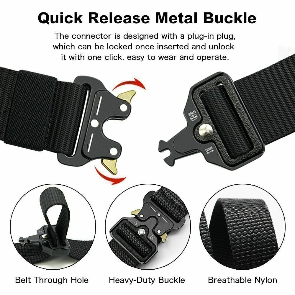 Men Quick Release Tactical Belt Black Webbing Nylon Work Military Waistbelt Gift