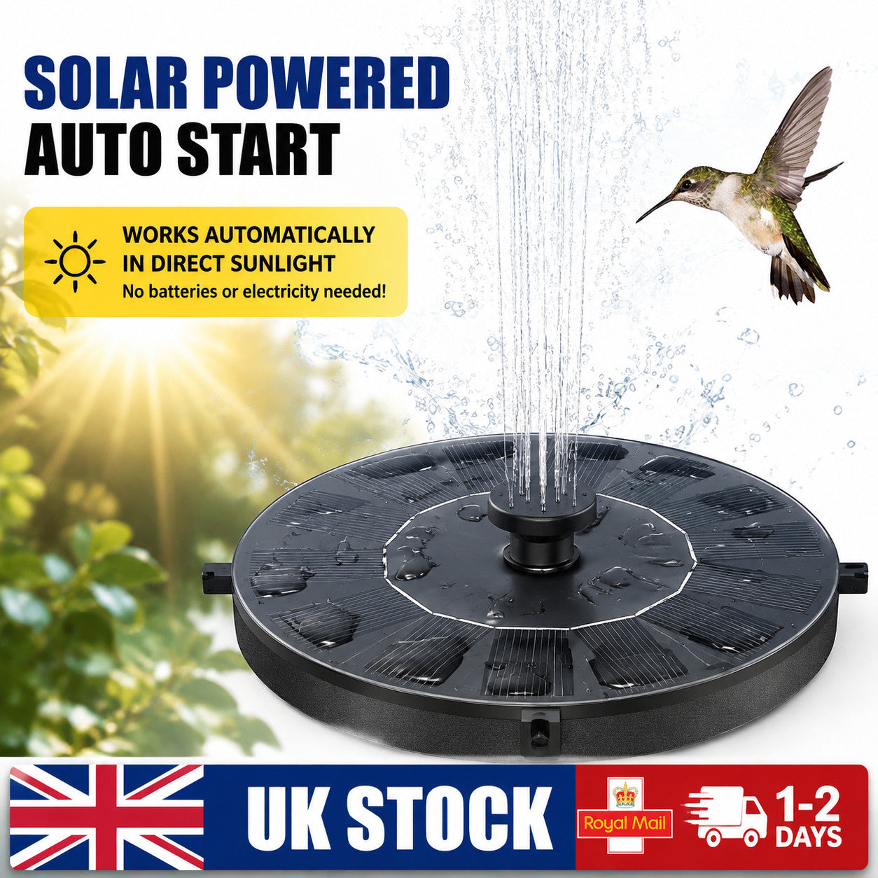 Solar Powered Floating Pump Water Fountain Bird Bath Pond Pool Garden Dccor UK