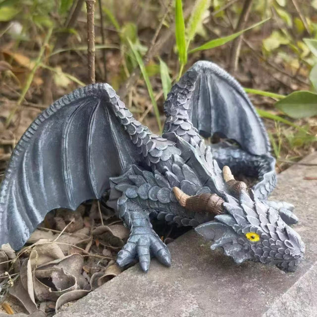 Garden Dragon Statue Outdoor Decor Courtyard Sculpture Art Resin Wall DIY
