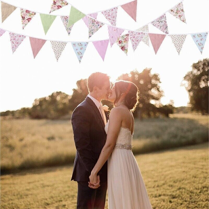 40Ft Fabric Bunting, 42Pcs Outdoor Bunting Banner,Floral Vintage Cotton