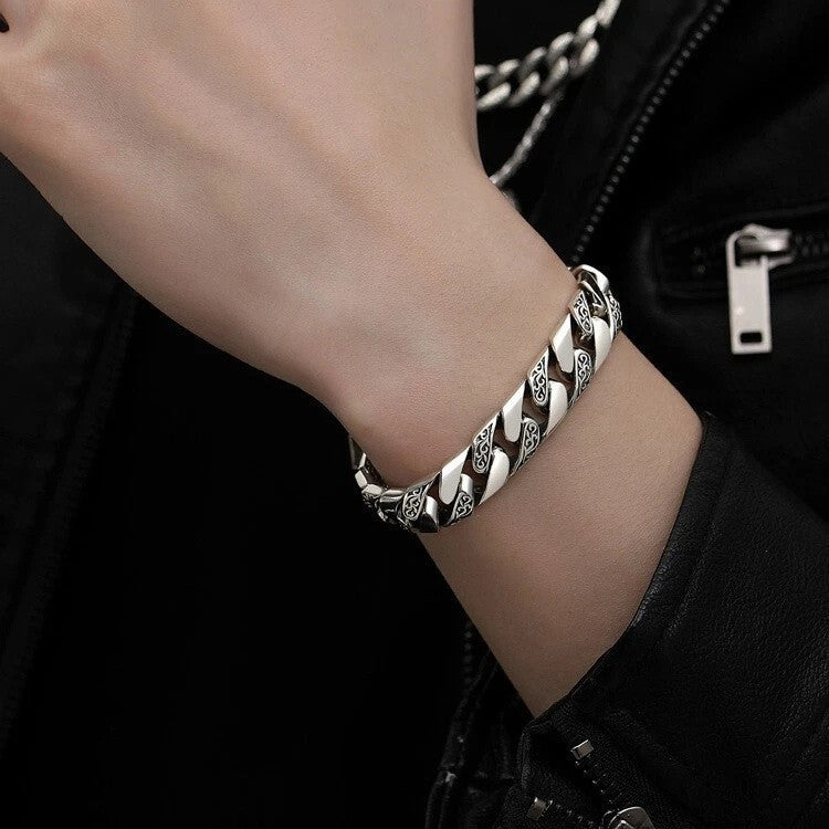 22cm Men's Solid Heavy Thick  Clasp Cuban Chain Link Retro Bracelet
