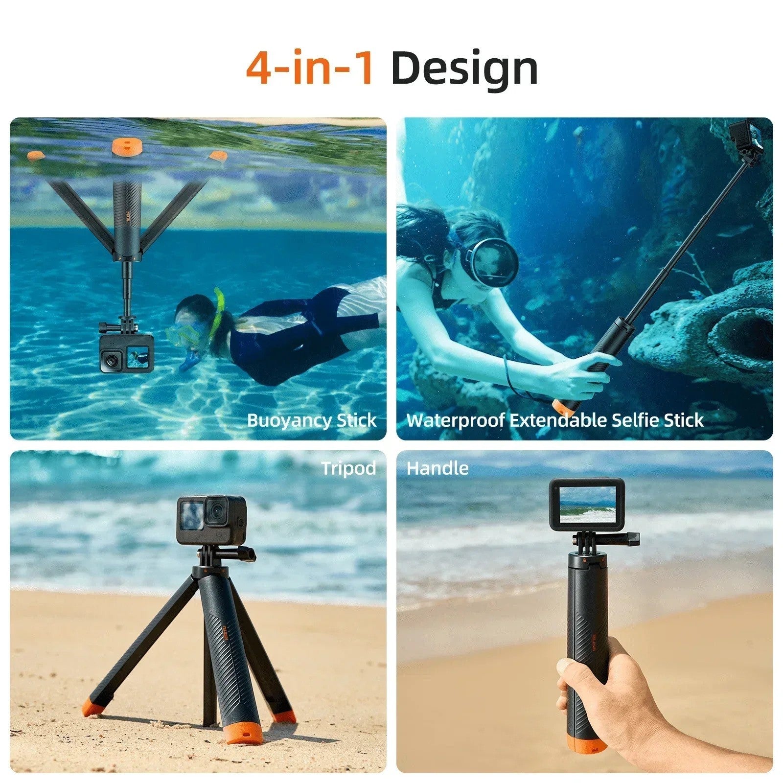 TELESIN 4 in 1 Floating Hand Grip Tripod Selfie Stick for GoPro Hero 13 12 11 10