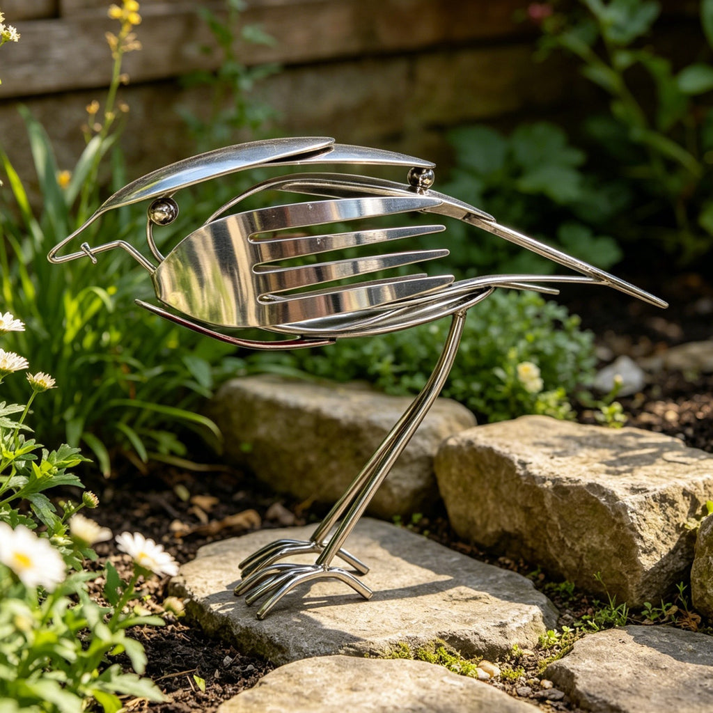 Scrap Metal Bird Decor, Handmade Fork & Spoon Robin Figurine, Home Decoration