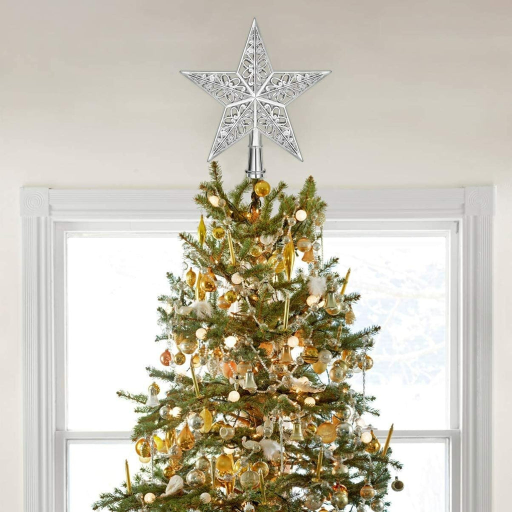 20cm Christmas Tree Topper Hollowed-out Tree Star Topper Ornaments Party Decor