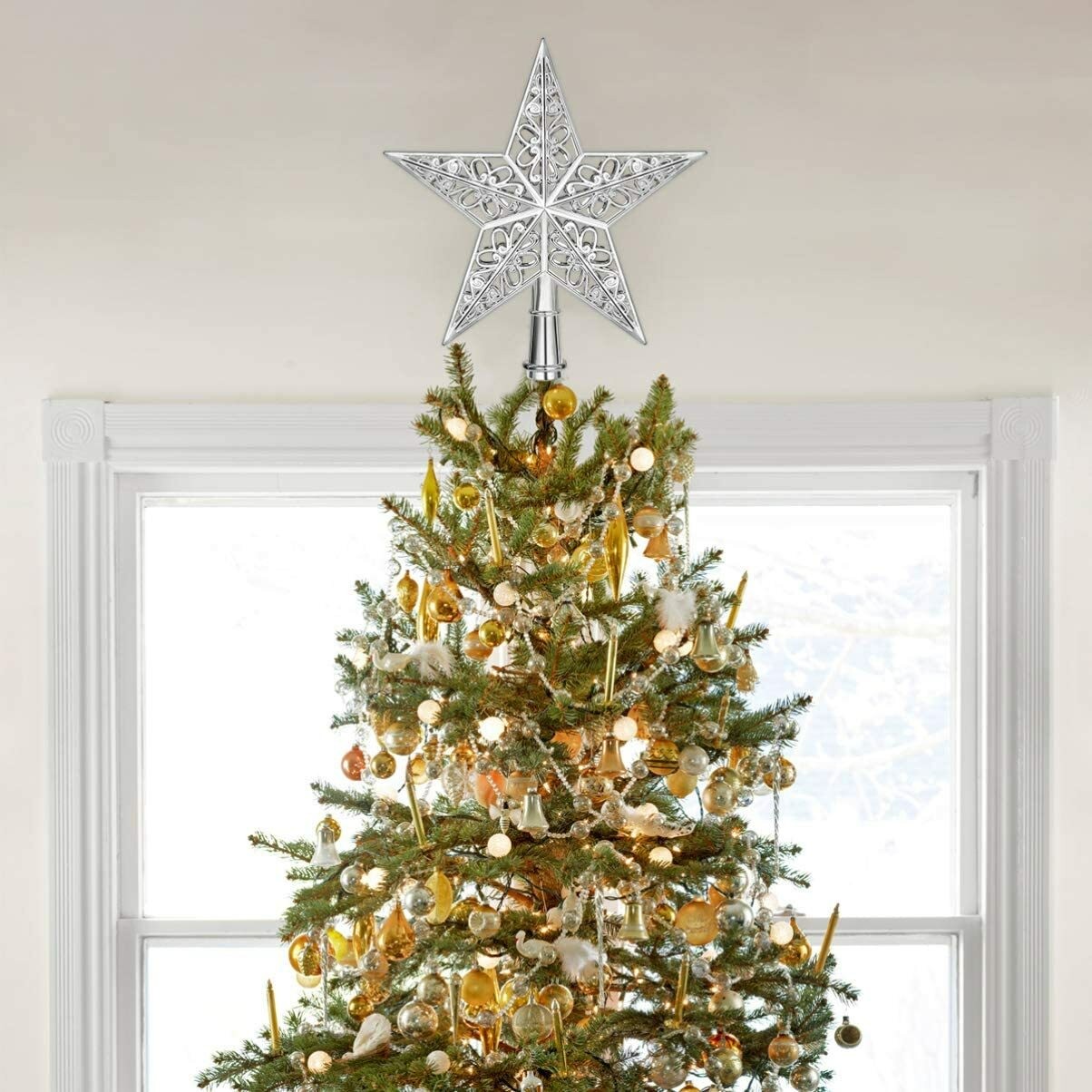20cm Christmas Tree Topper Hollowed-out Tree Star Topper Ornaments Party Decor