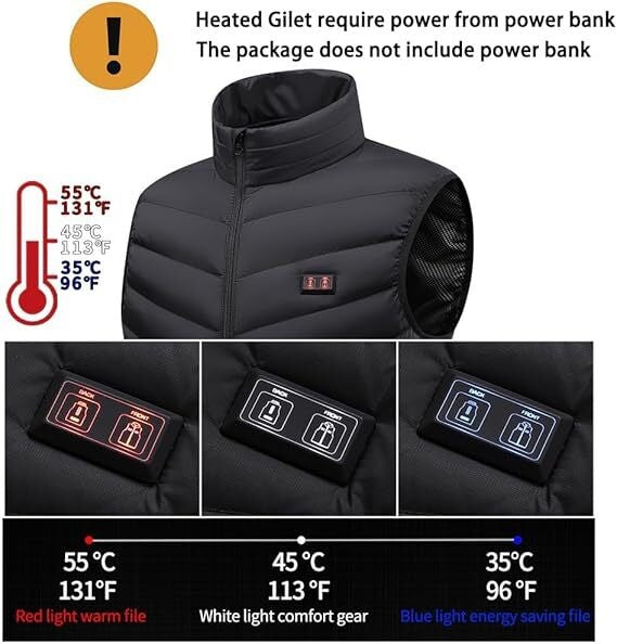 USB Men Electric Heated Vest Jacket 9 Zone Warm Up Heating Pad Cloth Body Warmer