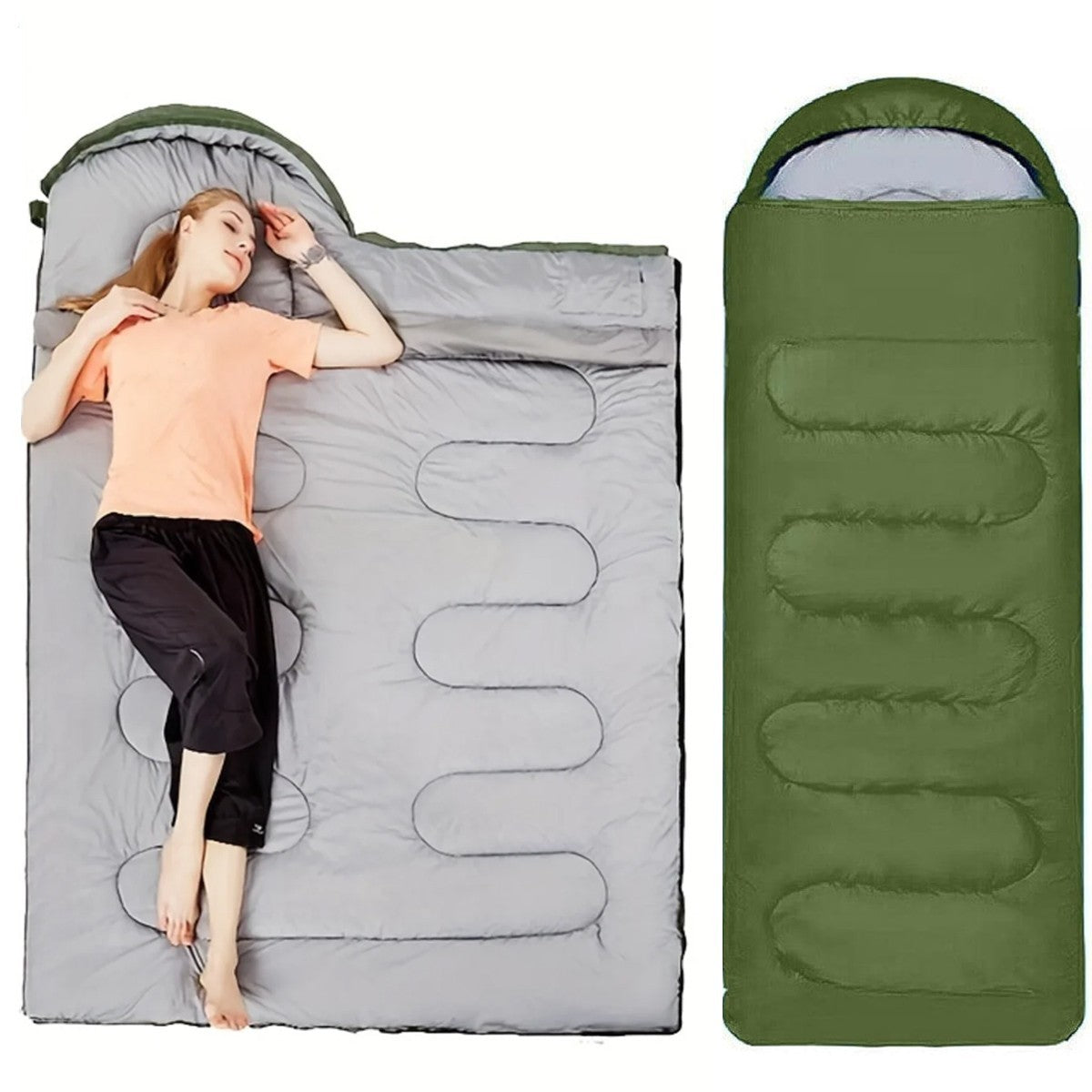 3 Season Sleeping Bag Waterproof Lightweight Camping Hiking Envelope Adult Green