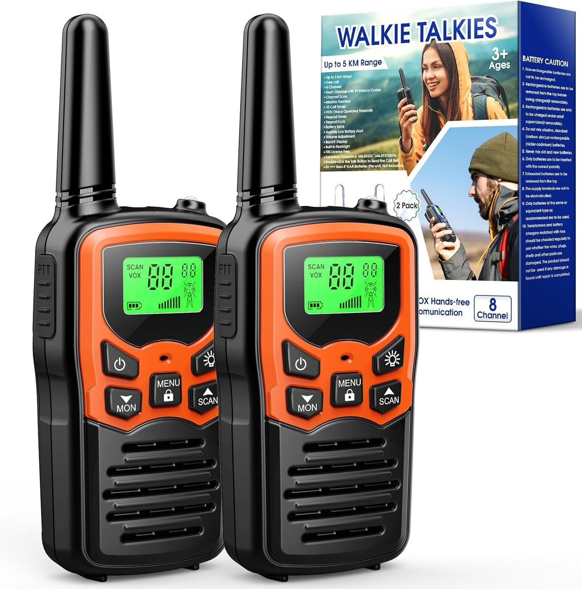 2Pcs Walkie Talkies Electronic Long Range Walky Talky 8km UHF Backlit LCD